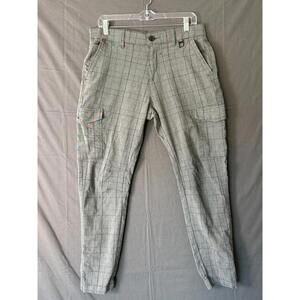 Projek Raw Men's Size 32 Plaid Cargo Joggers - Slim Fit Tapered Pants - Grey
